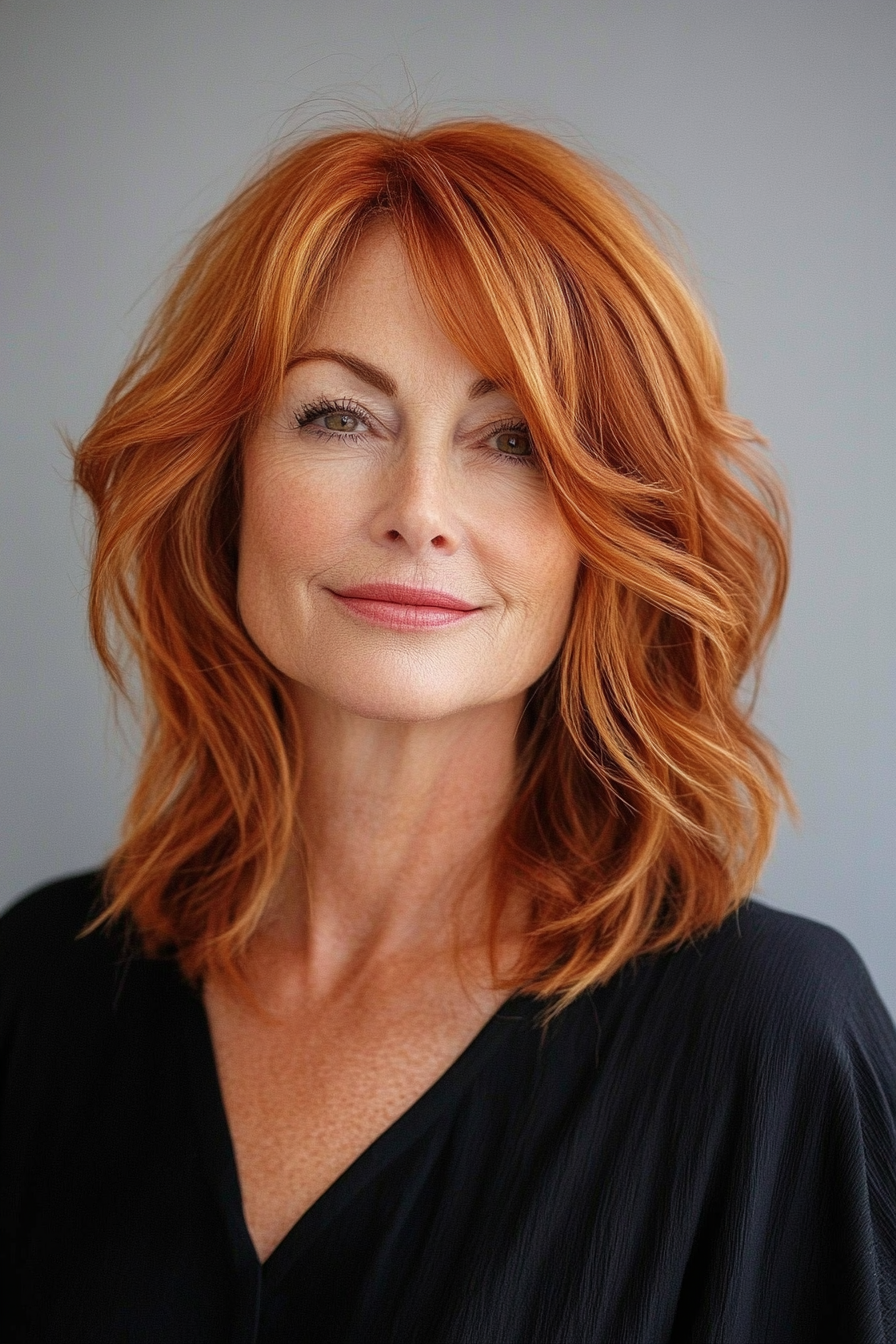 12. Choppy Lob in Soft Auburn (Medium Length Haircuts For Women Over 60) - Medium Length Haircuts For Women Over 60