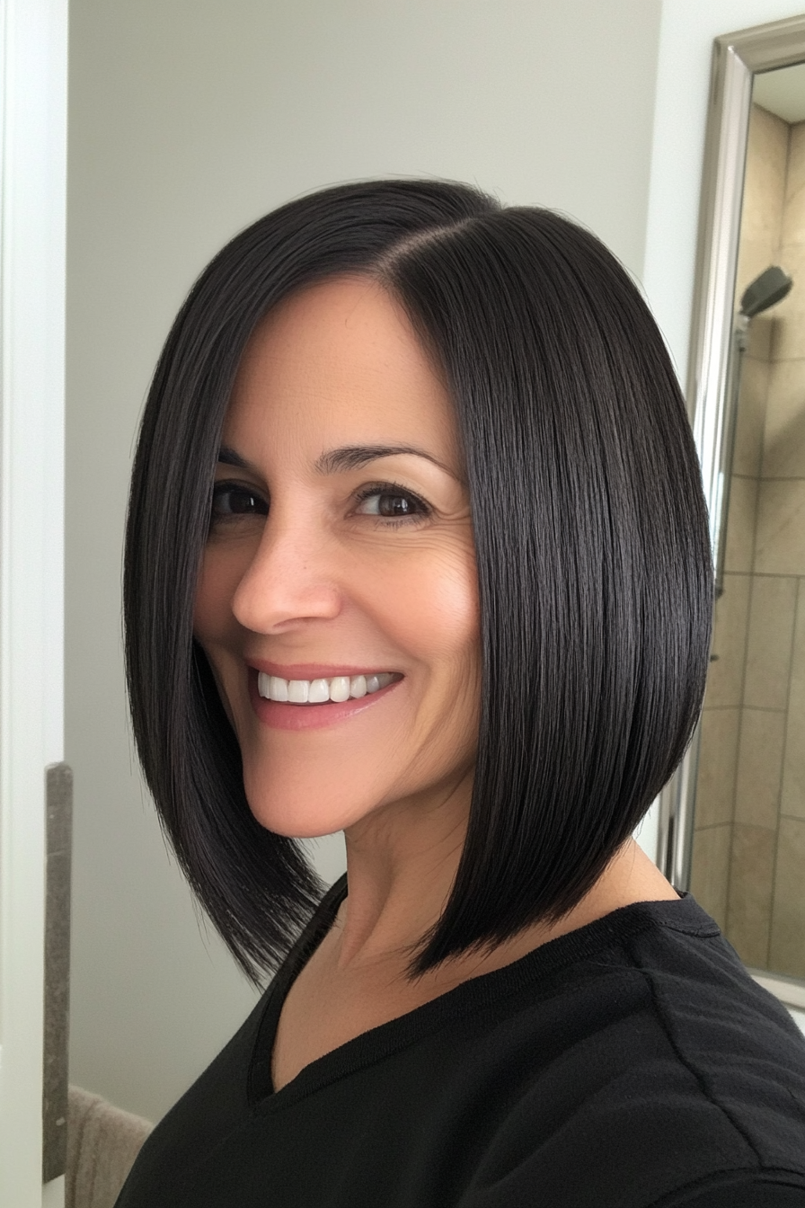14. Classic Bob with Side Part in Natural Black (Medium Length Haircuts For Women Over 60) - Medium Length Haircuts For Women Over 60