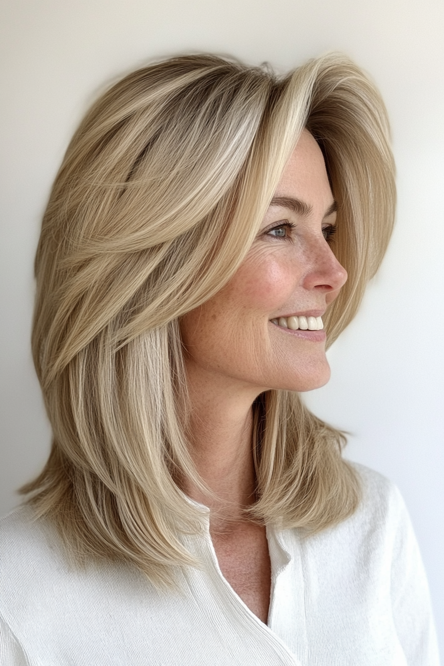 16. Graduated Lob in Sandy Blonde (Medium Length Haircuts For Women Over 60) - Medium Length Haircuts For Women Over 60