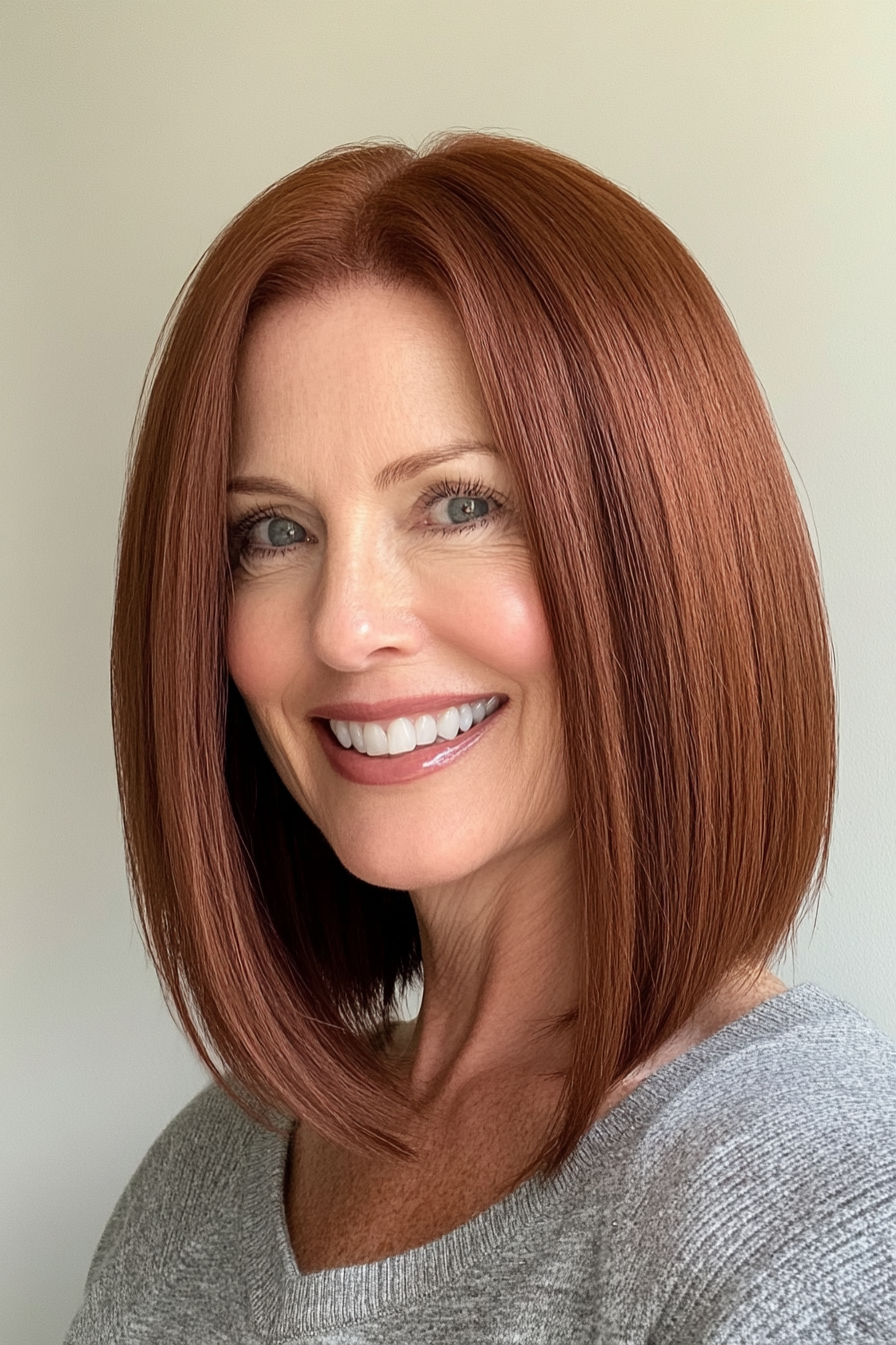 26. Classic Shoulder Cut in Rich Chestnut (Medium Length Haircuts For Women Over 60) - Medium Length Haircuts For Women Over 60