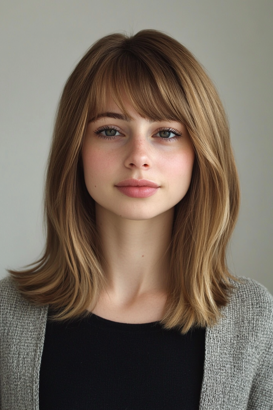 22. Inverted Lob with Sandy Blonde (Medium Length Hairstyles With Bangs) - Medium Length Hairstyles With Bangs