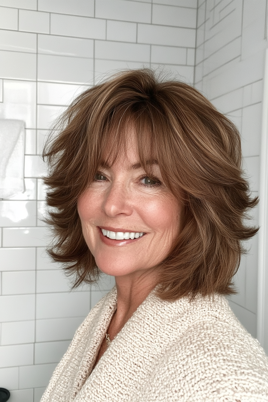 1. Classic Shag with Warm Chestnut (Shaggy Haircuts For Women Over 50) - Shaggy Haircuts For Women Over 50