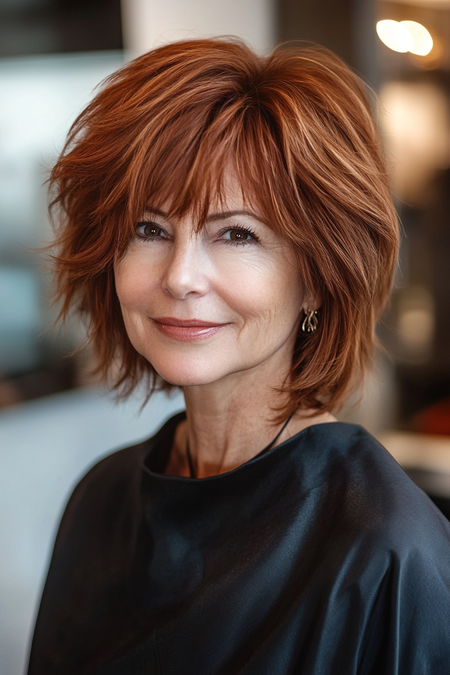 6. Choppy Shag with Warm Auburn (Shaggy Haircuts For Women Over 50) - Shaggy Haircuts For Women Over 50