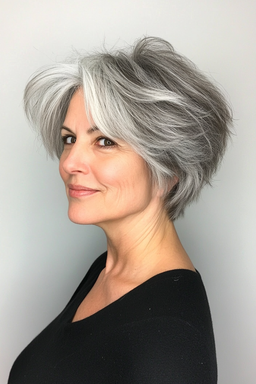 11. Short Shag with Natural Gray (Shaggy Haircuts For Women Over 50) - Shaggy Haircuts For Women Over 50