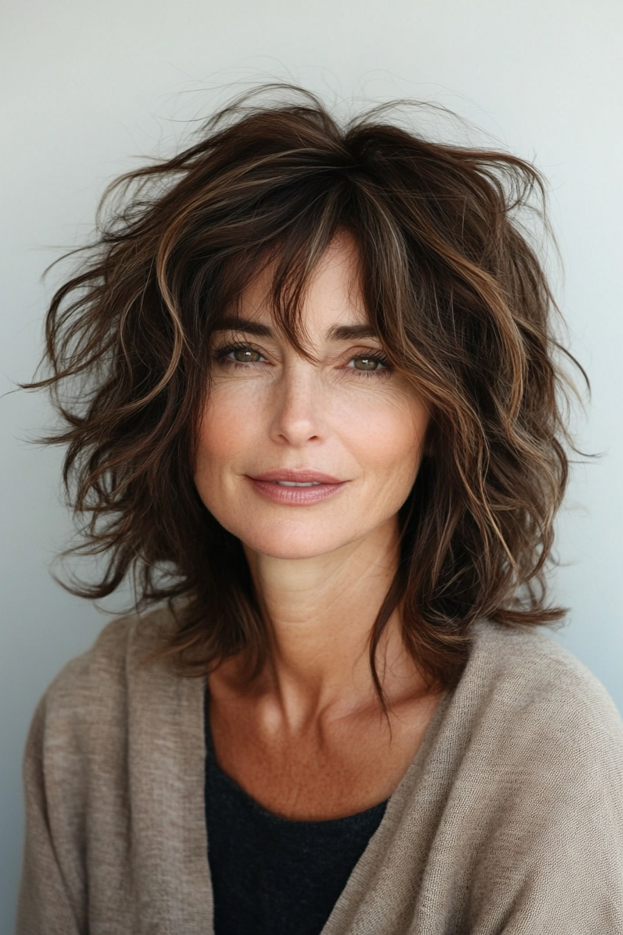 13. Messy Shag in Dark Brown (Shaggy Haircuts For Women Over 50) - Shaggy Haircuts For Women Over 50