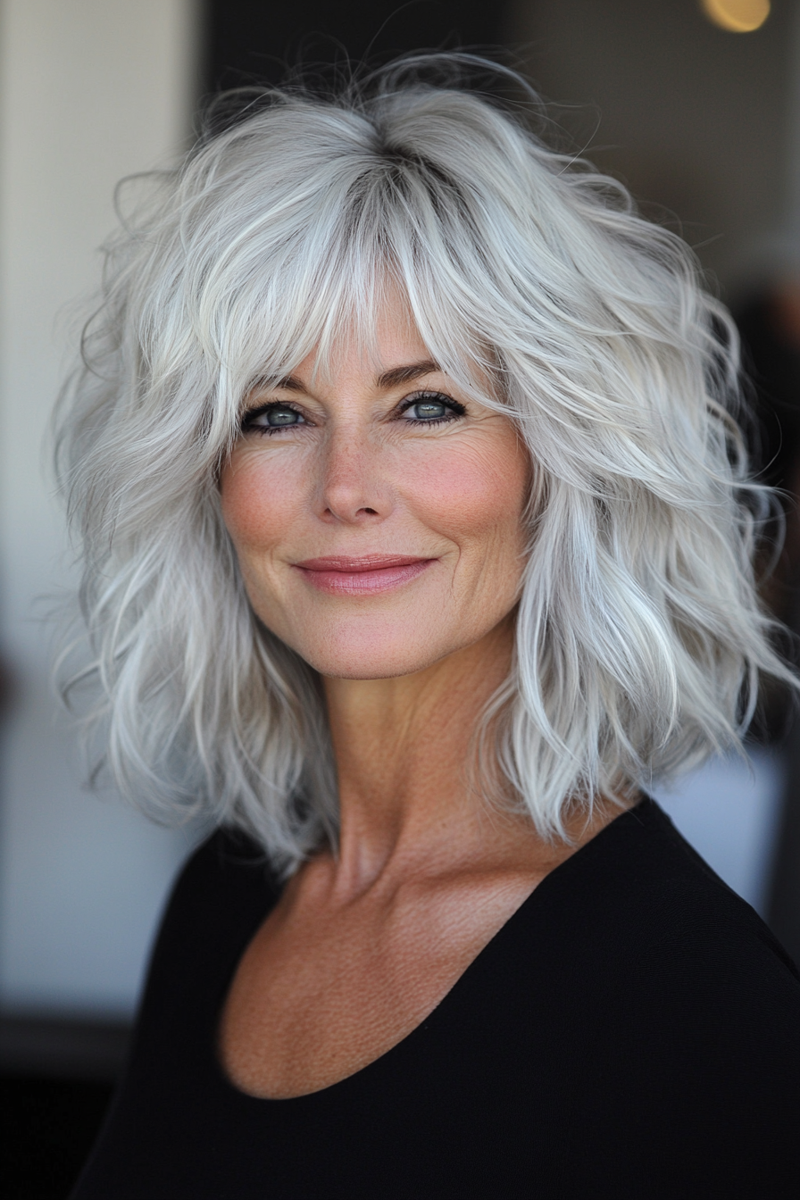 15. Voluminous Shag in Platinum Blonde (Shaggy Haircuts For Women Over 50) - Shaggy Haircuts For Women Over 50