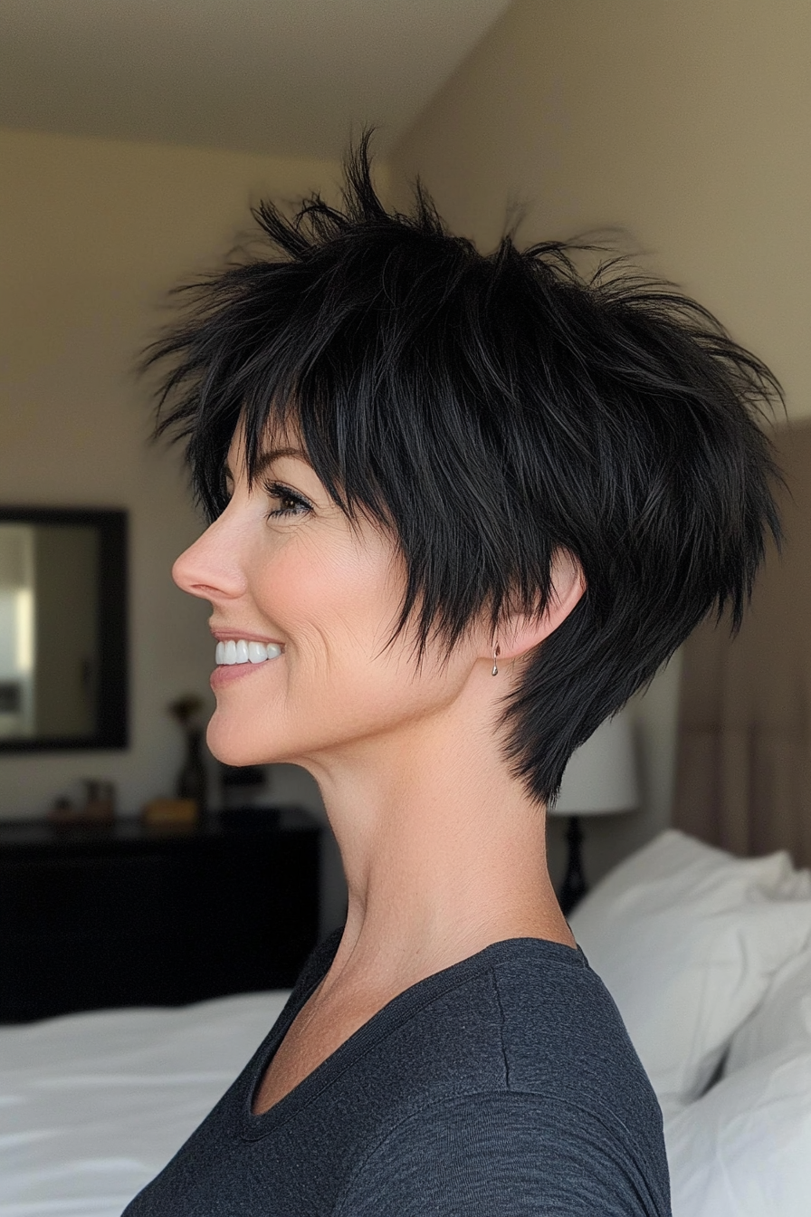 17. Pixie Shag in Natural Black (Shaggy Haircuts For Women Over 50) - Shaggy Haircuts For Women Over 50
