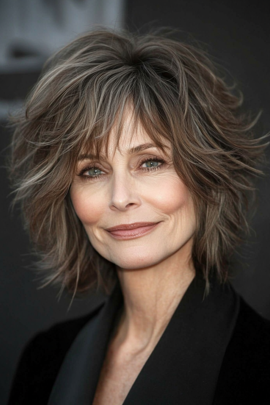 21. Angled Shag with Mushroom Brown (Shaggy Haircuts For Women Over 50) - Shaggy Haircuts For Women Over 50