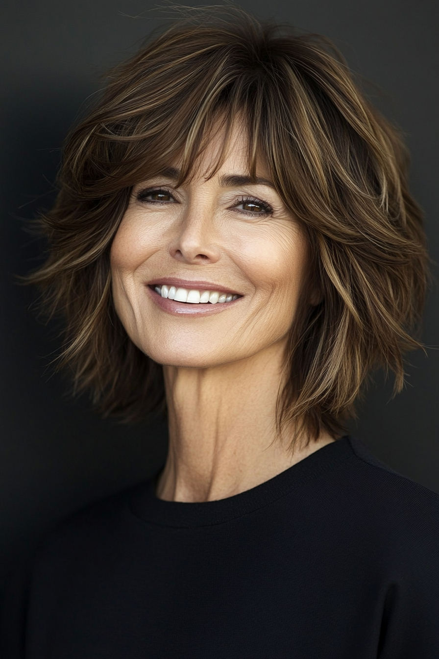 23. Sleek Shag with Mocha Brown (Shaggy Haircuts For Women Over 50) - Shaggy Haircuts For Women Over 50