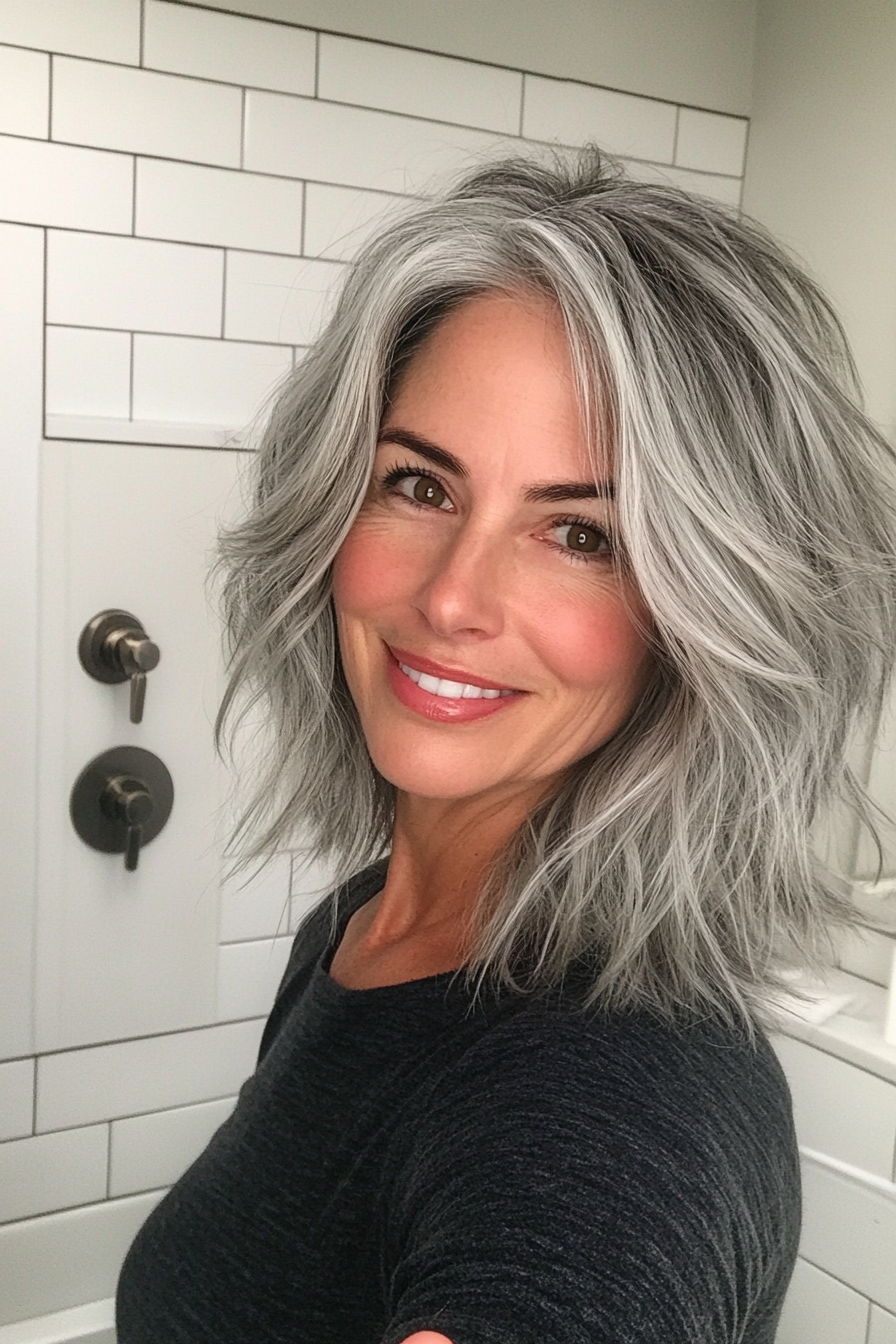 26. Undone Shag in Cool Gray (Shaggy Haircuts For Women Over 50) - Shaggy Haircuts For Women Over 50