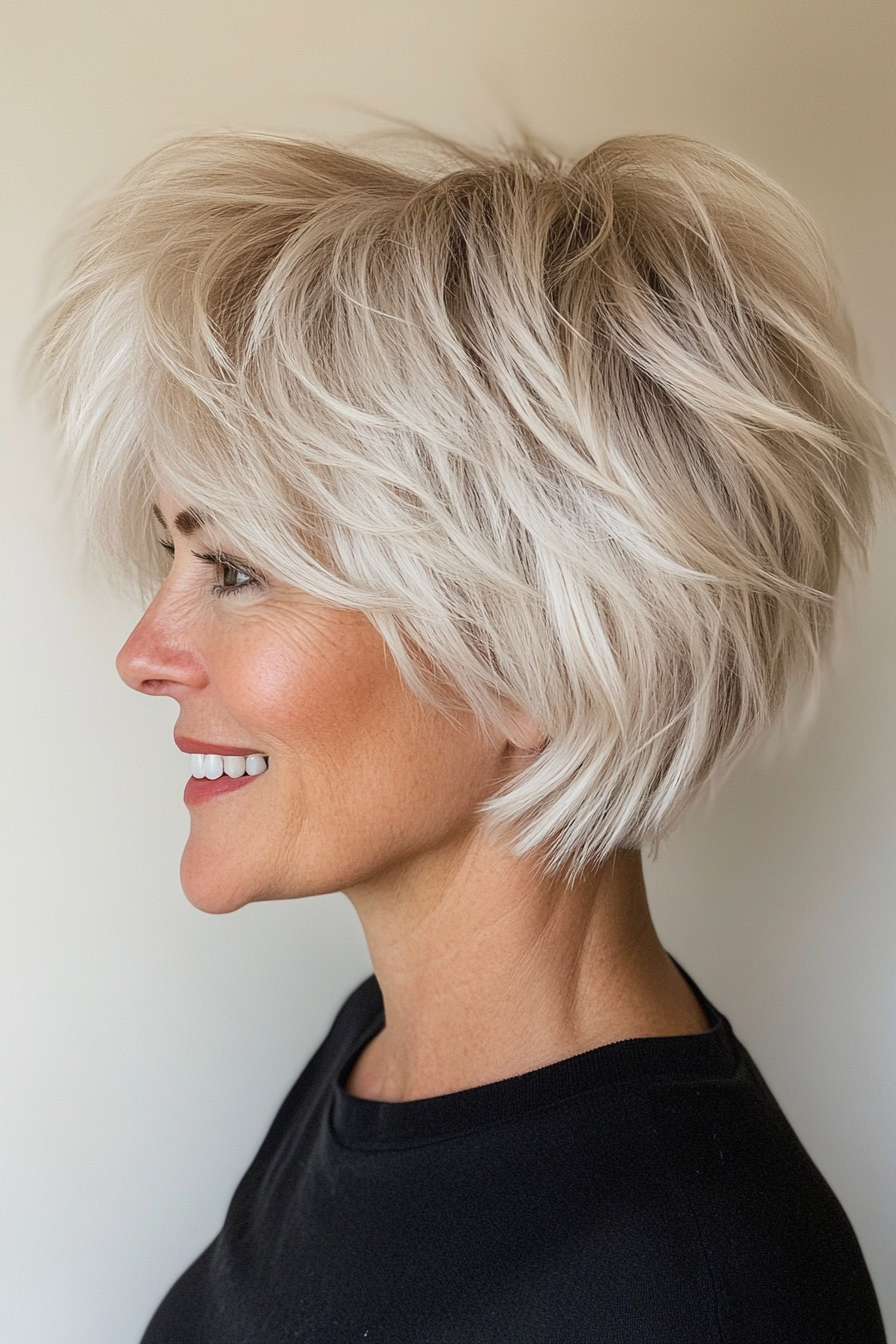 27. Short Layered Shag in Icy Blonde (Shaggy Haircuts For Women Over 50) - Shaggy Haircuts For Women Over 50