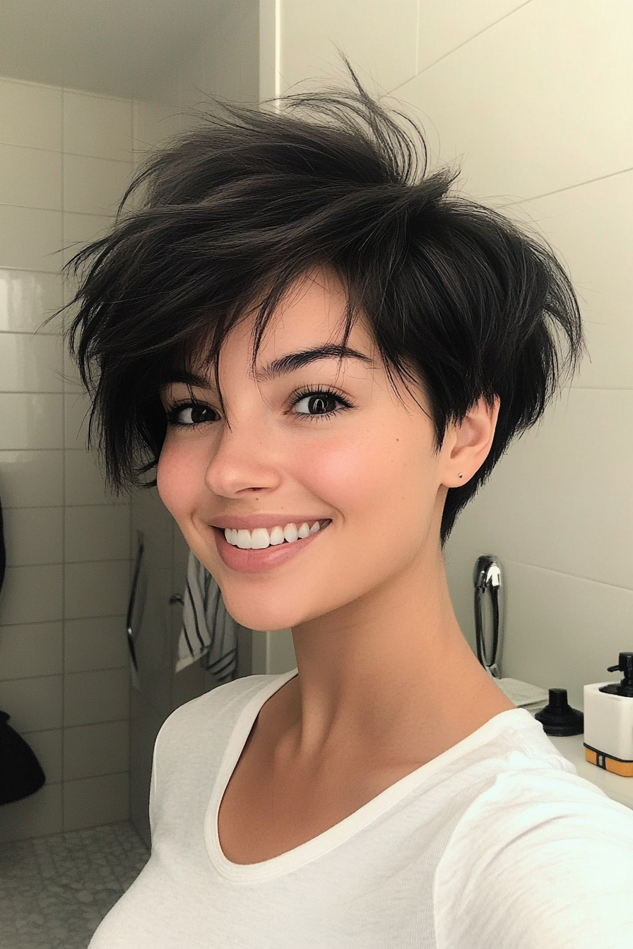 5. Layered Pixie in Soft Black (Layered Hairstyles For Thin Hair) - Layered Hairstyles For Thin Hair
