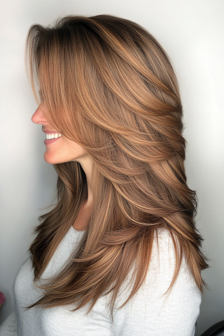 8. Long Layers with Cinnamon Brown (Layered Hairstyles For Thin Hair) - Layered Hairstyles For Thin Hair