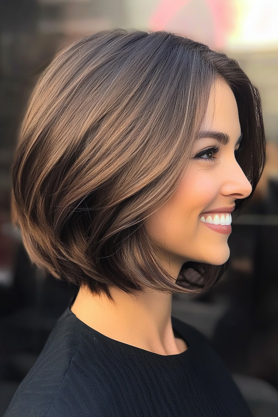 12. Rounded Bob with Espresso Brown (Layered Hairstyles For Thin Hair) - Layered Hairstyles For Thin Hair