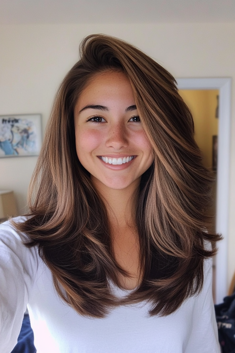 13. Shoulder-Length Layers in Mocha Brown (Layered Hairstyles For Thin Hair) - Layered Hairstyles For Thin Hair