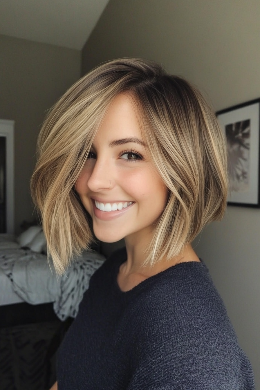 22. Asymmetrical Bob with Dark Blonde (Layered Hairstyles For Thin Hair) - Layered Hairstyles For Thin Hair