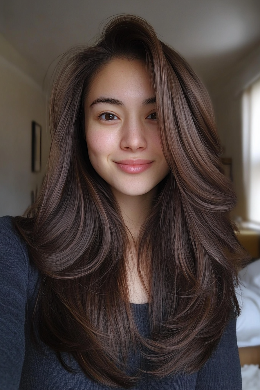 23. Fine Layers in Smoky Brown (Layered Hairstyles For Thin Hair) - Layered Hairstyles For Thin Hair