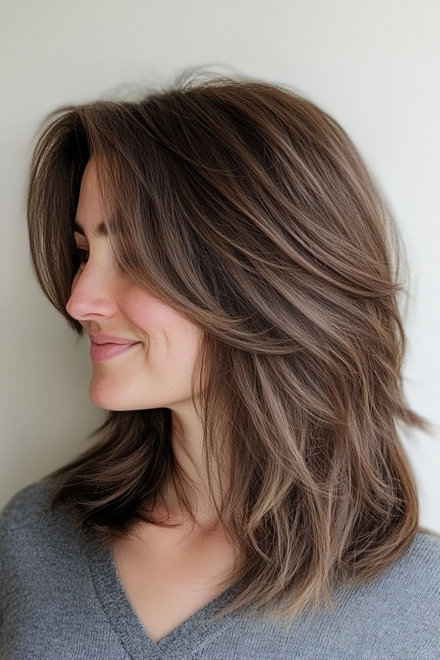 26. Shoulder-Length Shag in Rustic Brown (Layered Hairstyles For Thin Hair) - Layered Hairstyles For Thin Hair