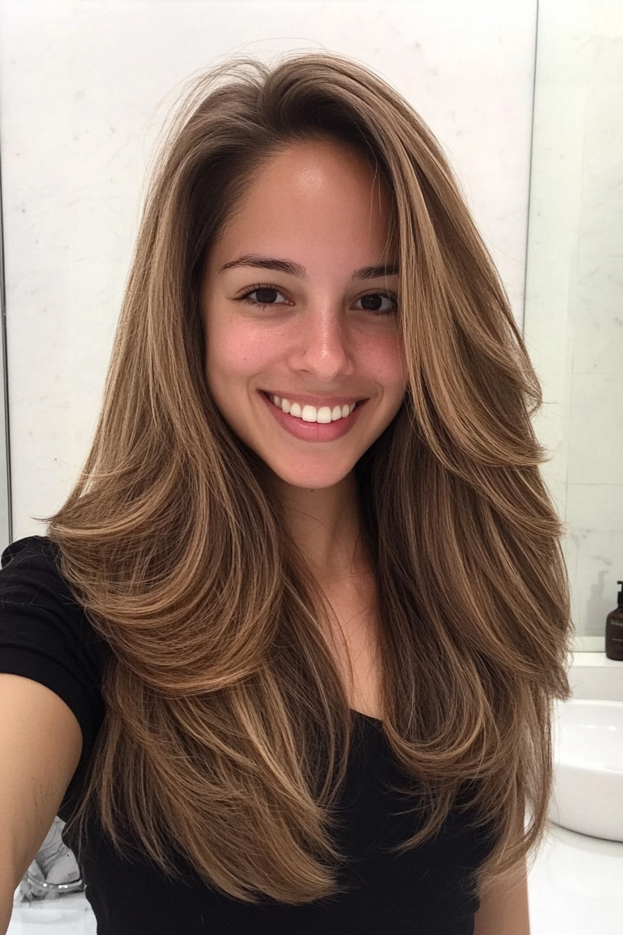 27. Long, Tapered Layers in Classic Brown (Layered Hairstyles For Thin Hair) - Layered Hairstyles For Thin Hair