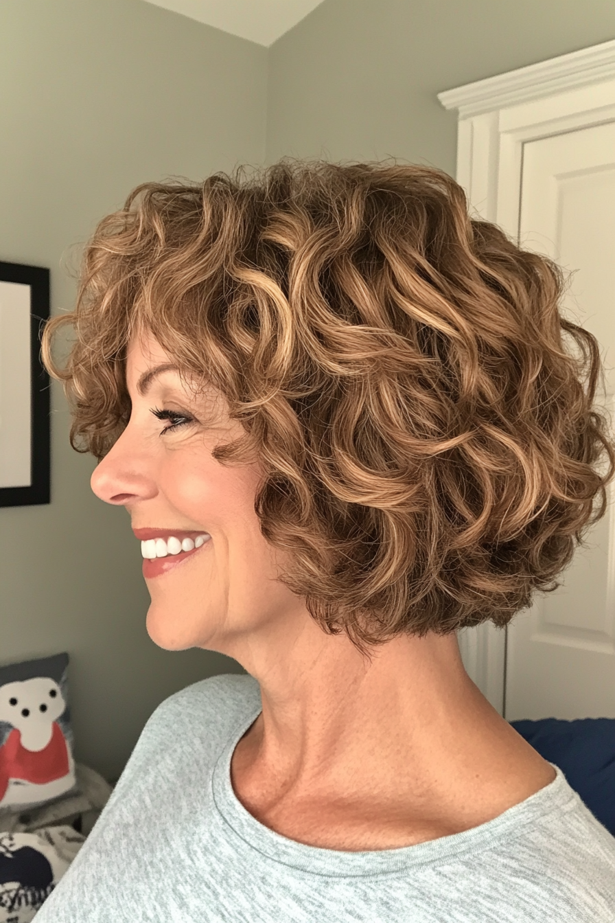 7. Classic Bob with Caramel Balayage (Short Curly Haircuts For Older Women) - Short Curly Haircuts For Older Women