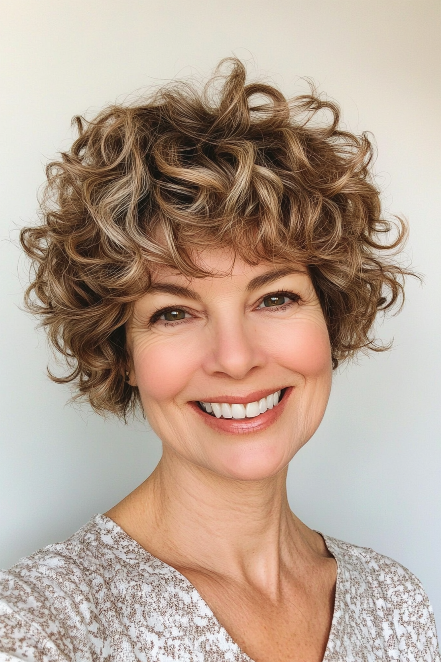 8. Textured Pixie with Ash Brown (Short Curly Haircuts For Older Women) - Short Curly Haircuts For Older Women