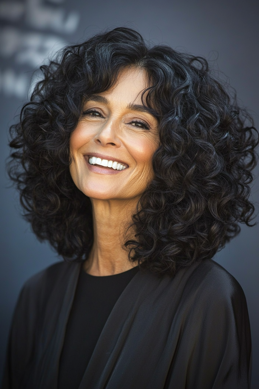 9. Curly Lob with Dark Espresso (Short Curly Haircuts For Older Women) - Short Curly Haircuts For Older Women