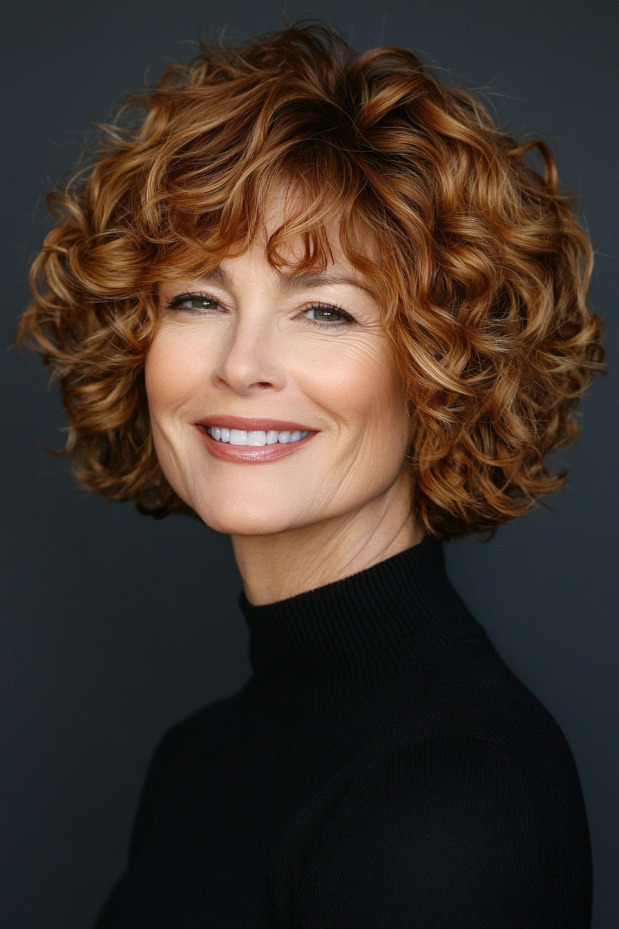 10. Feathered Bob with Warm Chestnut (Short Curly Haircuts For Older Women) - Short Curly Haircuts For Older Women