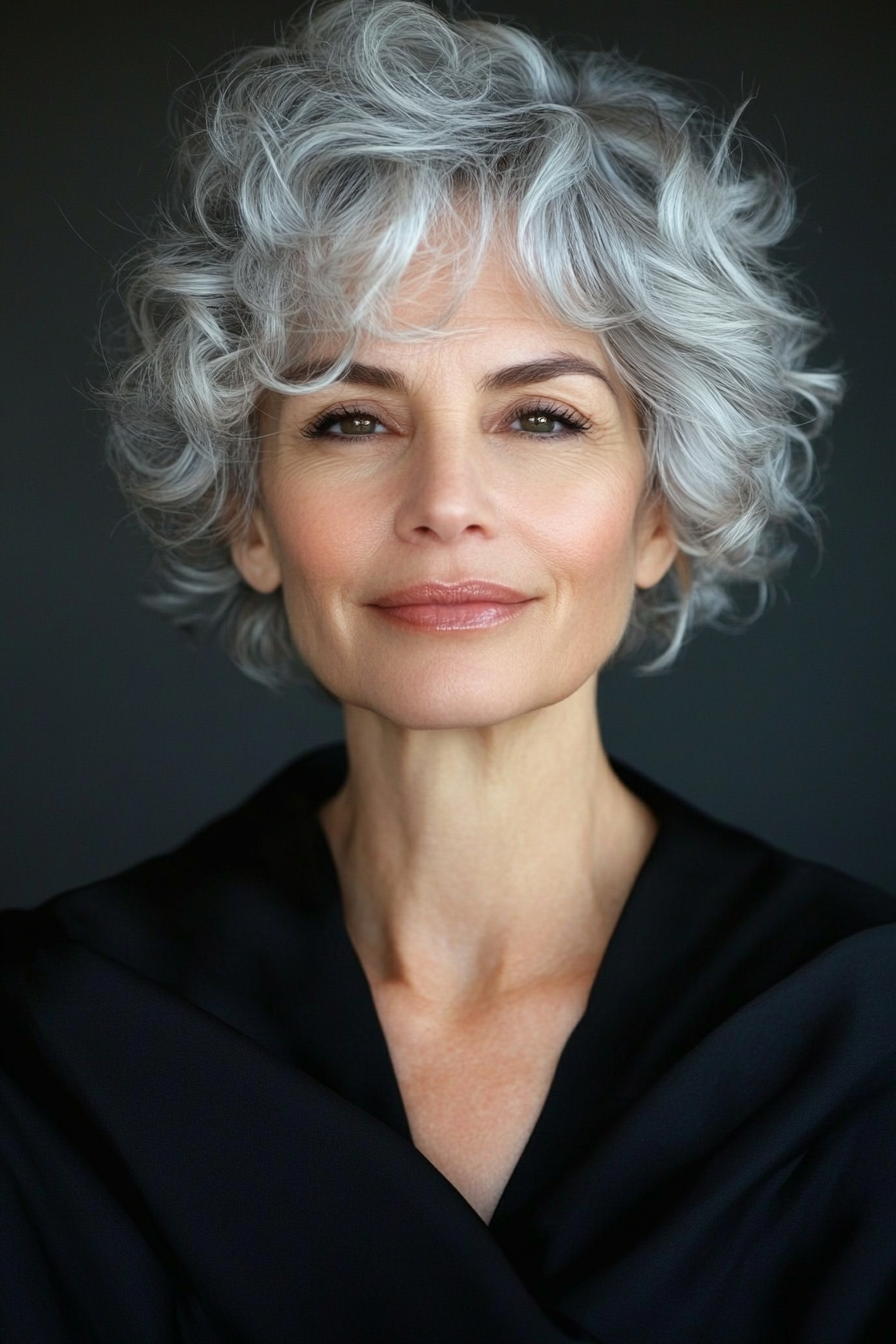 11. Tousled Crop with Soft Grey (Short Curly Haircuts For Older Women) - Short Curly Haircuts For Older Women