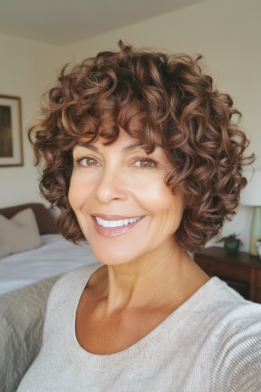 15. Tight Ringlets with Warm Walnut (Short Curly Haircuts For Older Women) - Short Curly Haircuts For Older Women