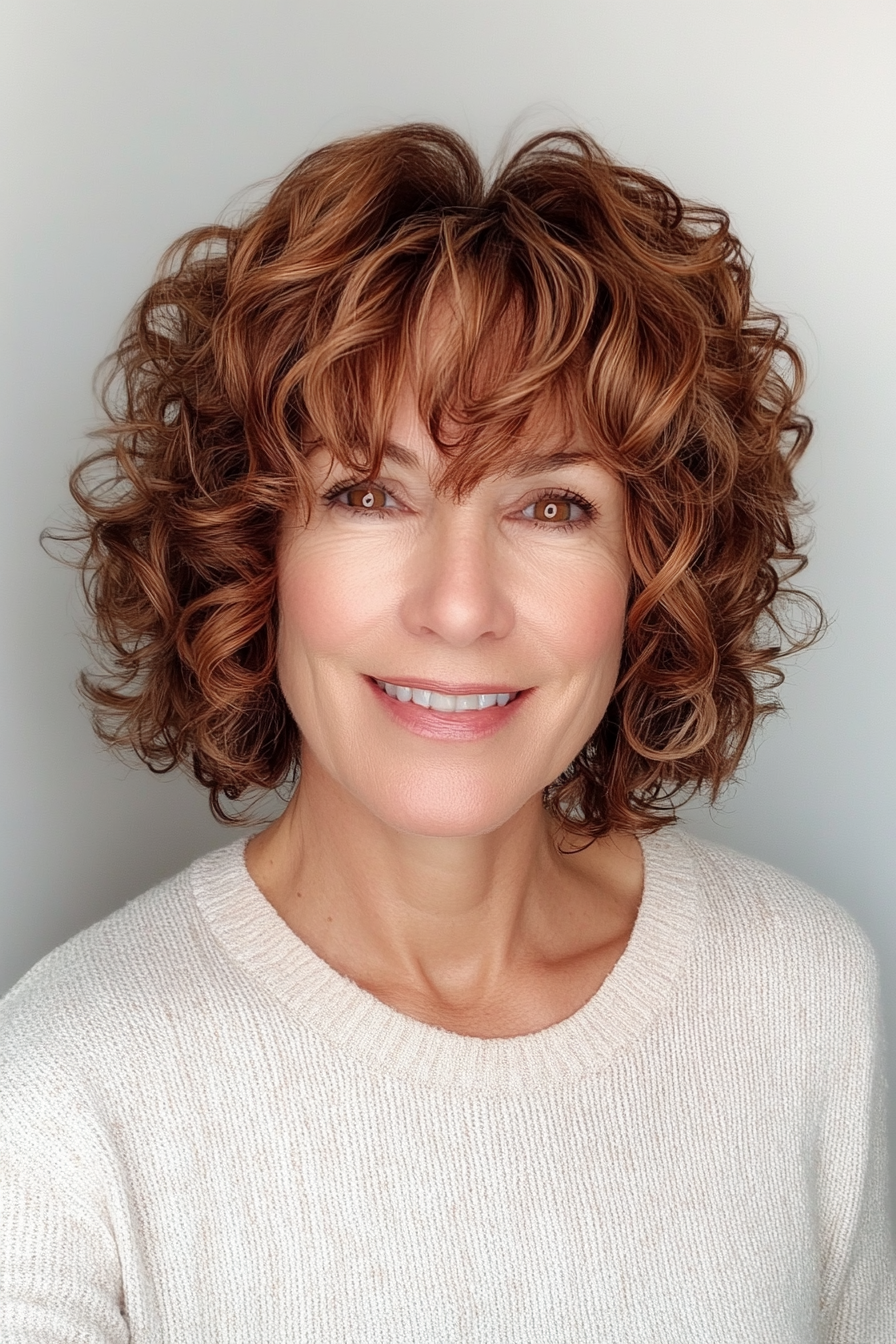 16. Short Shag with Cinnamon Brown (Short Curly Haircuts For Older Women) - Short Curly Haircuts For Older Women
