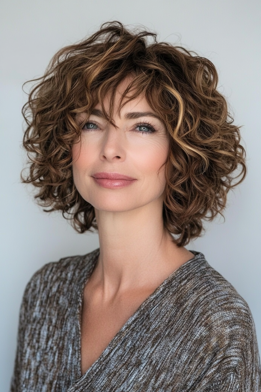 20. Chin-Length Curls with Cocoa Brown (Short Curly Haircuts For Older Women) - Short Curly Haircuts For Older Women