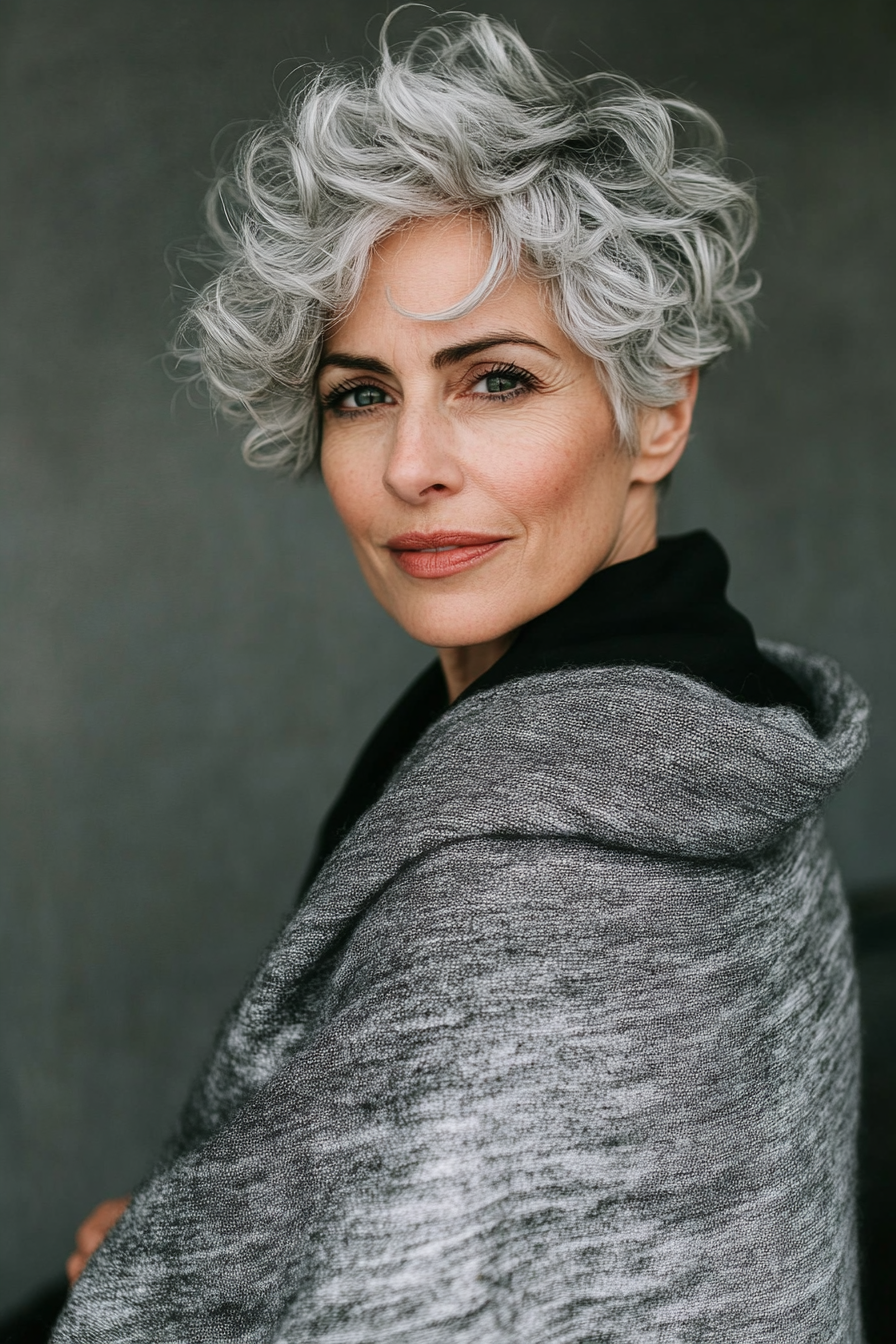 21. Wispy Pixie with Natural Grey (Short Curly Haircuts For Older Women) - Short Curly Haircuts For Older Women