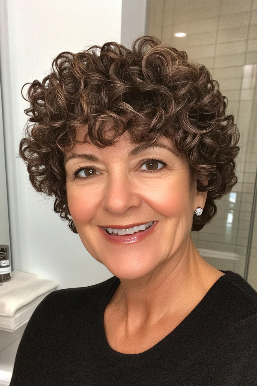 23. Soft Taper with Dark Chestnut (Short Curly Haircuts For Older Women) - Short Curly Haircuts For Older Women