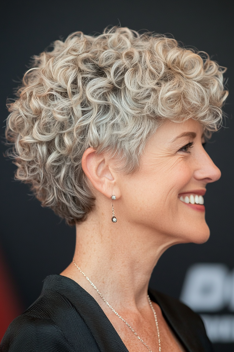 24. Defined Curls with Ash Blonde (Short Curly Haircuts For Older Women) - Short Curly Haircuts For Older Women
