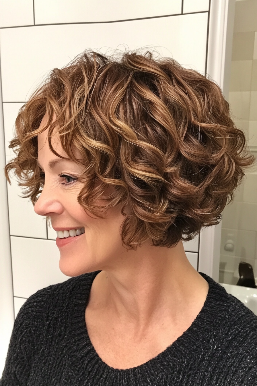 25. Graduated Bob with Honey Brown (Short Curly Haircuts For Older Women) - Short Curly Haircuts For Older Women