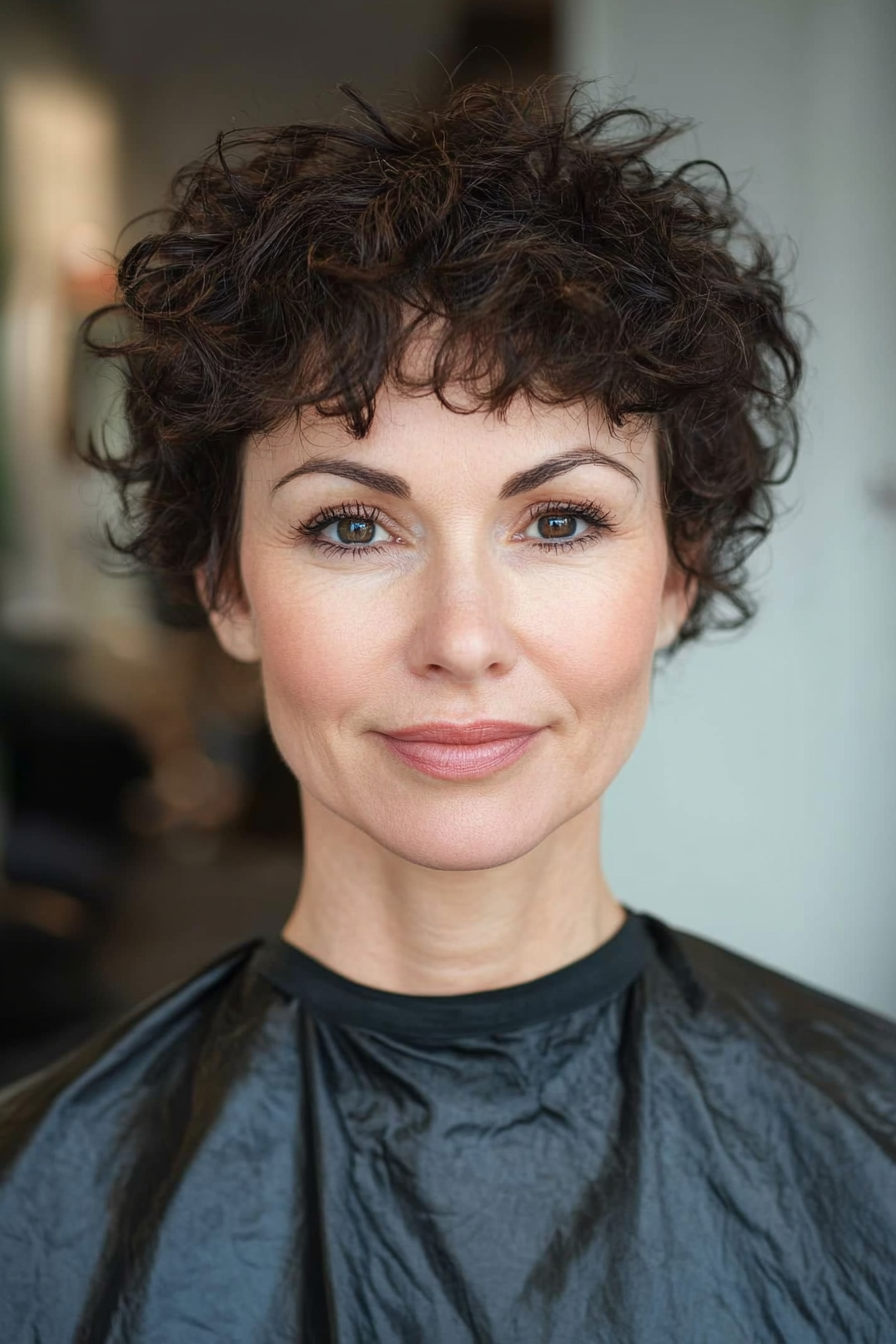27. Classic Crop with Natural Brunette (Short Curly Haircuts For Older Women) - Short Curly Haircuts For Older Women