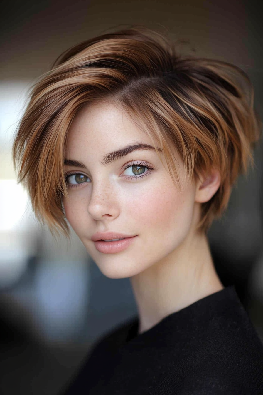 22. Light Brown Pixie Bob with Highlights (Pixie Bob Haircut Ideas) - Pixie Bob Haircut Ideas