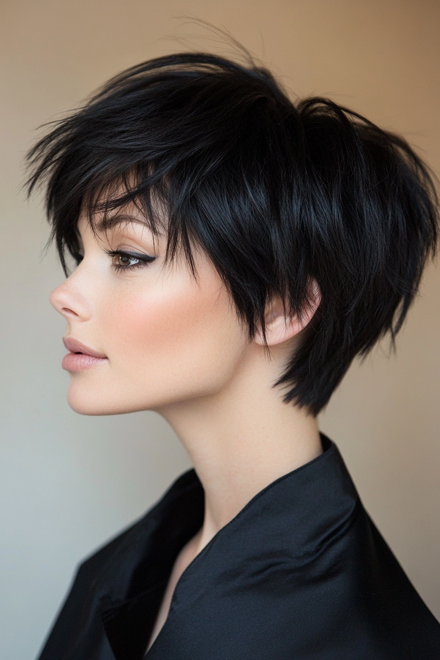 23. Jet Black Pixie Bob (Pixie Bob Haircut Ideas) - Pixie Bob Haircut Ideas