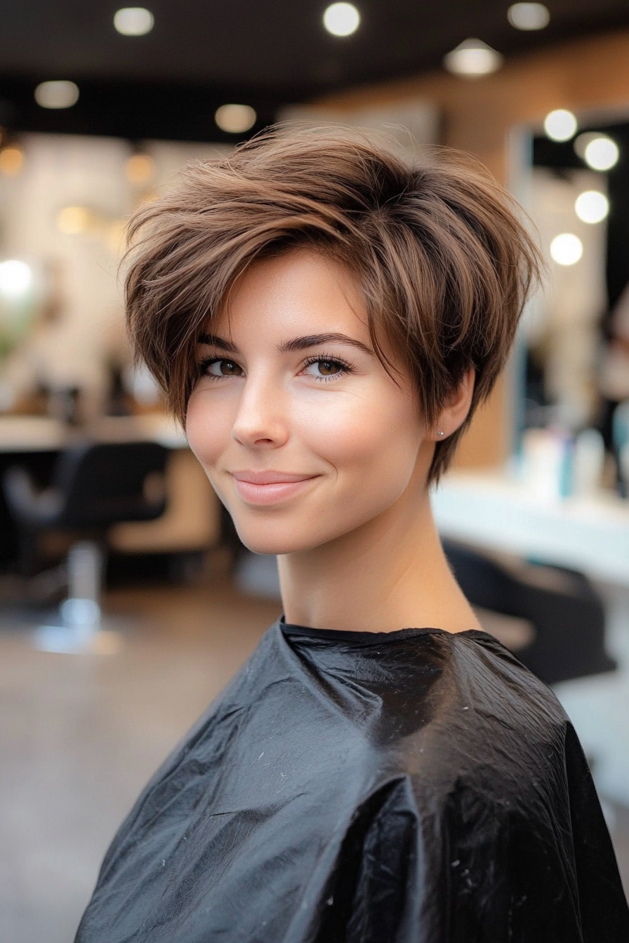 1. Choppy Ash Brown Pixie Bob (Pixie Bob Haircut Ideas) - Pixie Bob Haircut Ideas
