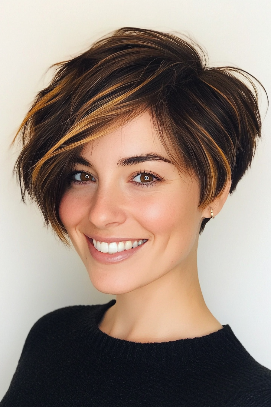 7. Dark Brown and Gold Pixie Bob (Pixie Bob Haircut Ideas) - Pixie Bob Haircut Ideas