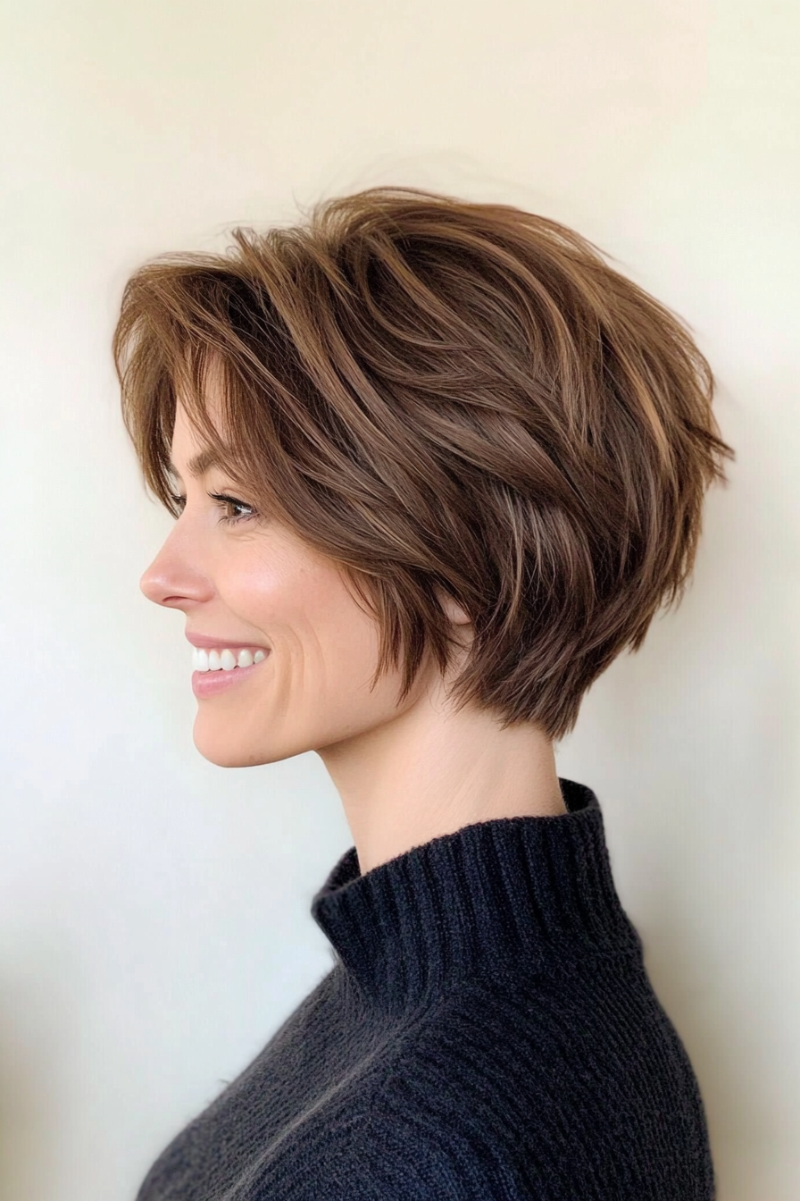 13. Medium Brown Textured Pixie Bob (Pixie Bob Haircut Ideas) - Pixie Bob Haircut Ideas