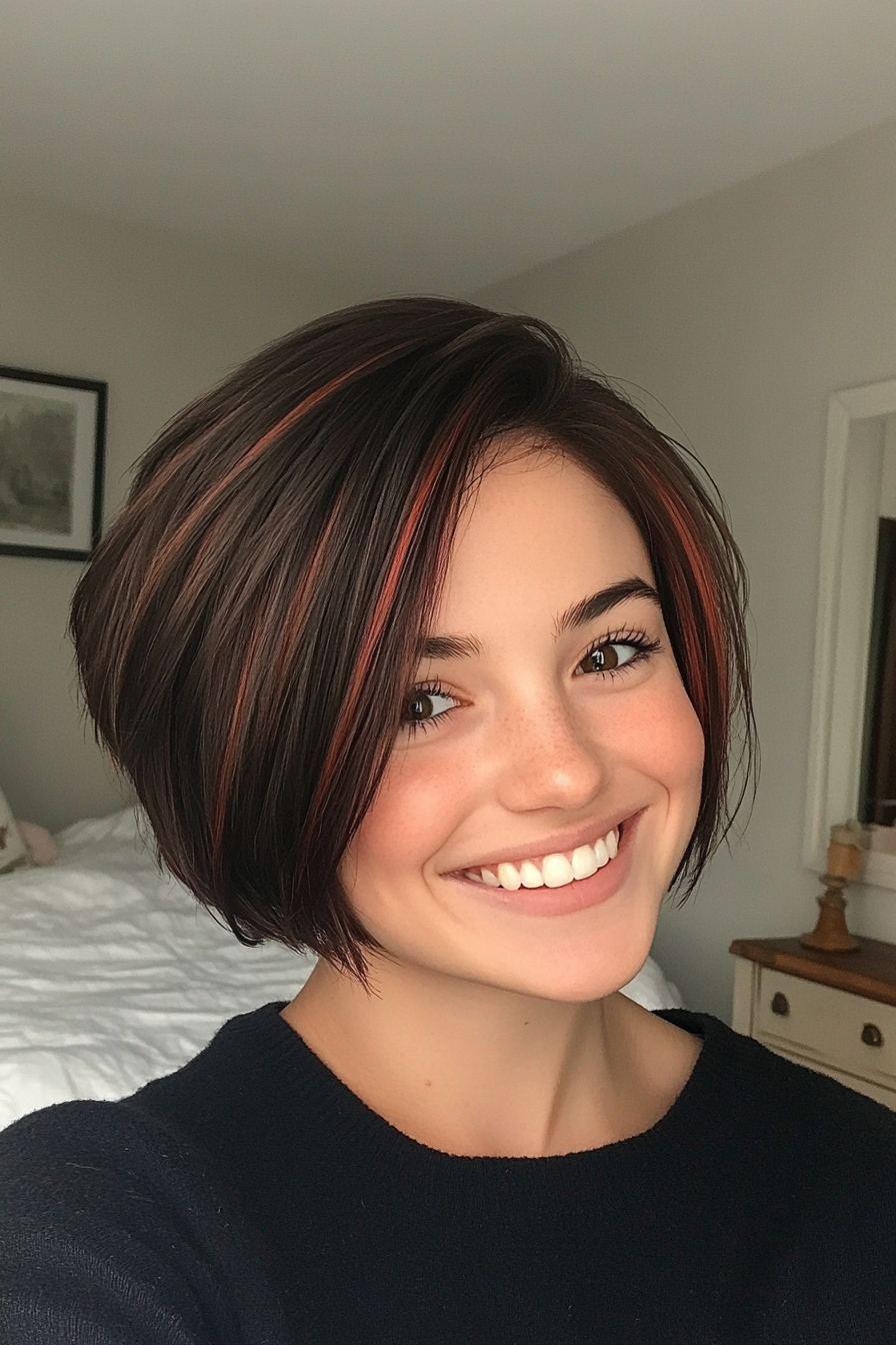 19. Dark Brown with Red Tones Pixie Bob (Pixie Bob Haircut Ideas) - Pixie Bob Haircut Ideas