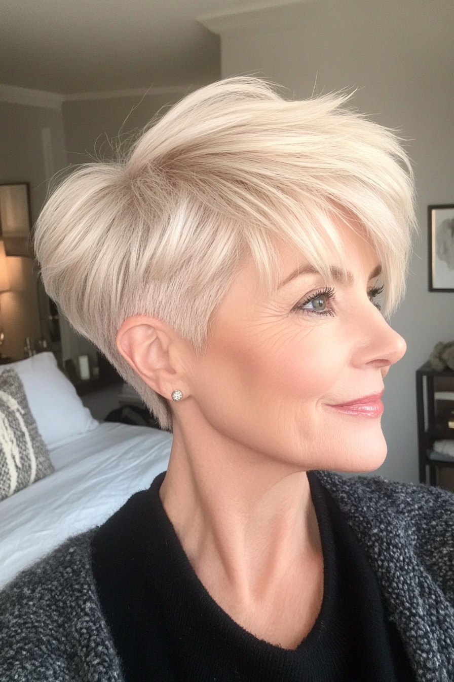 1. Soft Layered Pixie - Platinum Blonde (Short Pixie Haircuts For Women Over 60) - Short Pixie Haircuts For Women Over 60
