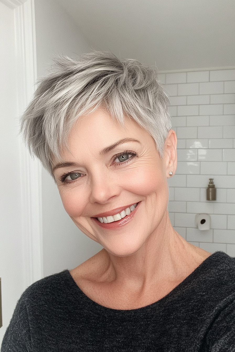 2. Classic Textured Pixie - Silver Gray (Short Pixie Haircuts For Women Over 60) - Short Pixie Haircuts For Women Over 60