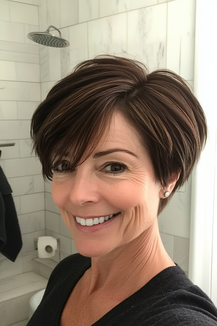 3. Side-Parted Pixie - Dark Brown (Short Pixie Haircuts For Women Over 60) - Short Pixie Haircuts For Women Over 60