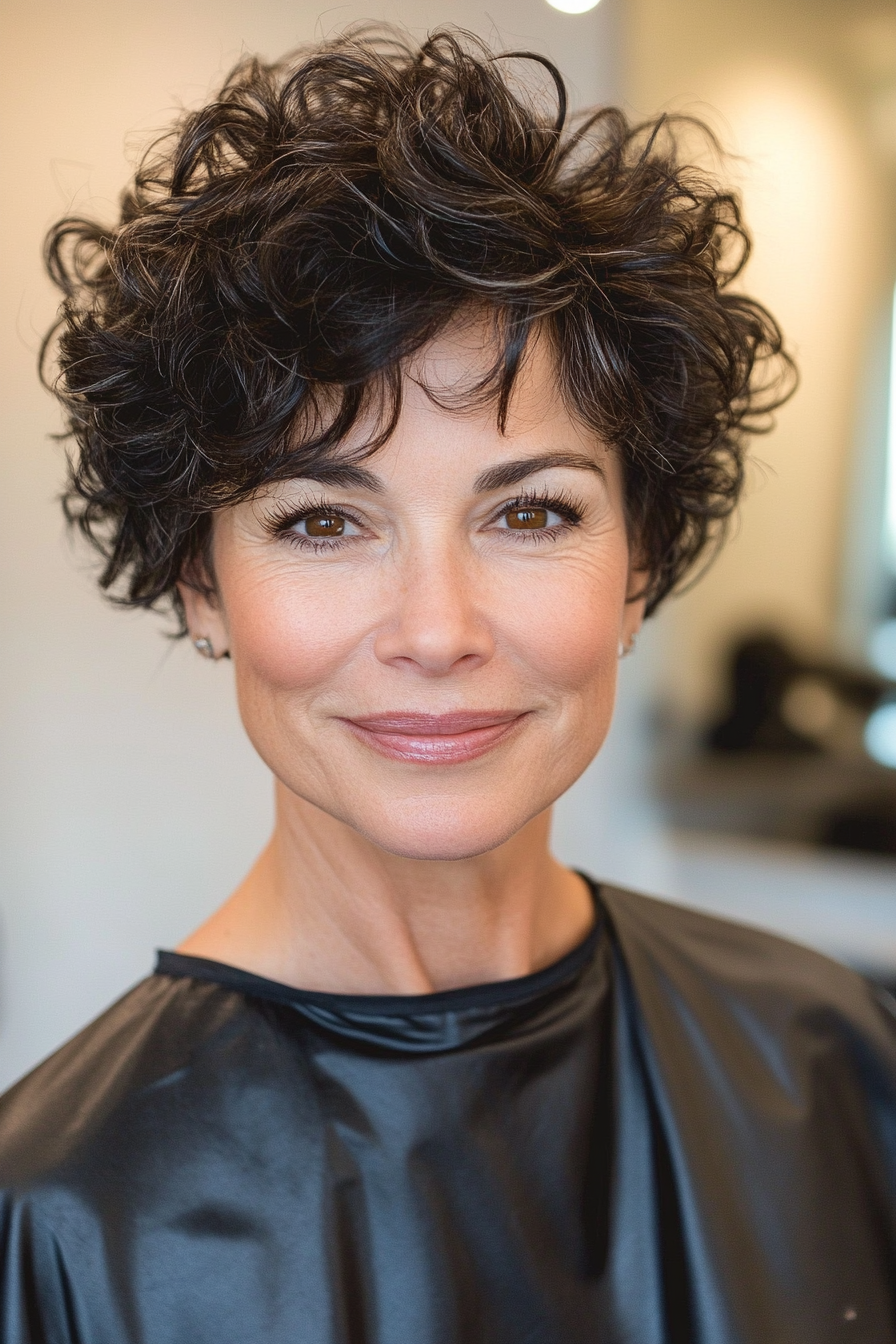 12. Curled Pixie Cut - Soft Black (Short Pixie Haircuts For Women Over 60) - Short Pixie Haircuts For Women Over 60