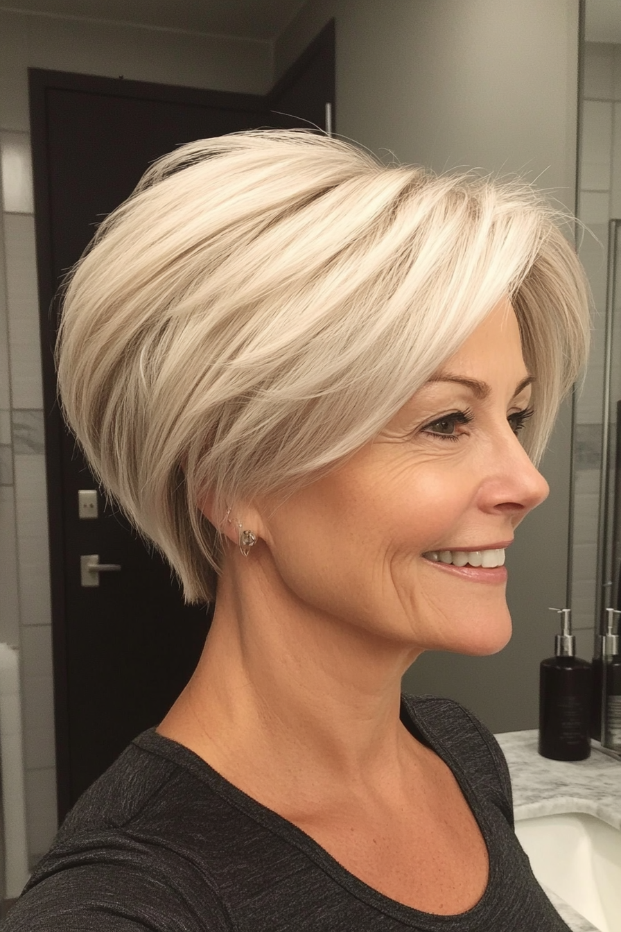 16. Long Pixie with Voluminous Layers - Platinum Blonde (Short Pixie Haircuts For Women Over 60) - Short Pixie Haircuts For Women Over 60