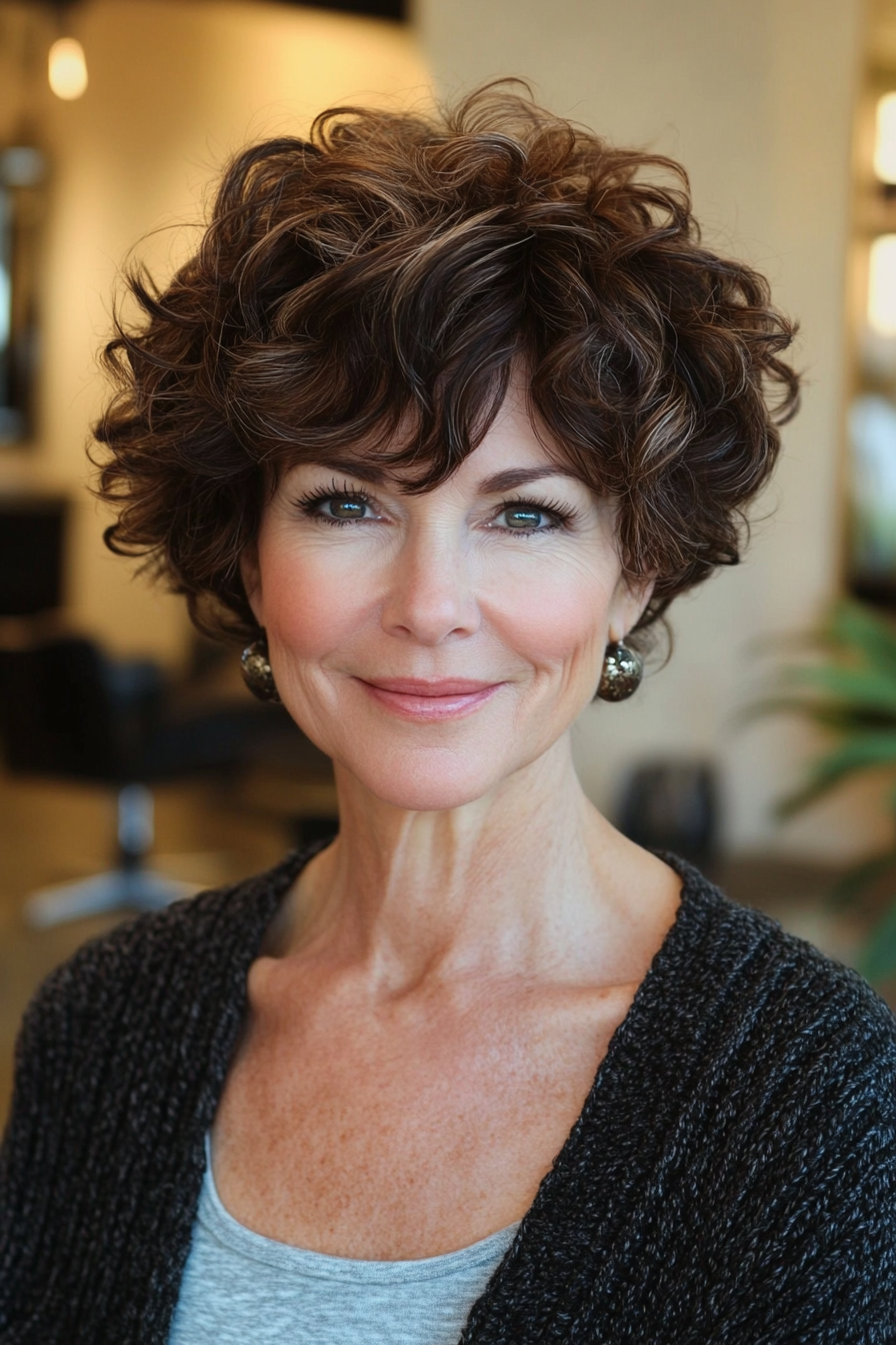19. Softly Curled Pixie - Deep Brown (Short Pixie Haircuts For Women Over 60) - Short Pixie Haircuts For Women Over 60