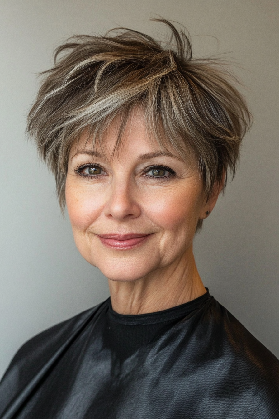 26. Layered Pixie with Feathered Fringe - Soft Brown (Short Pixie Haircuts For Women Over 60) - Short Pixie Haircuts For Women Over 60