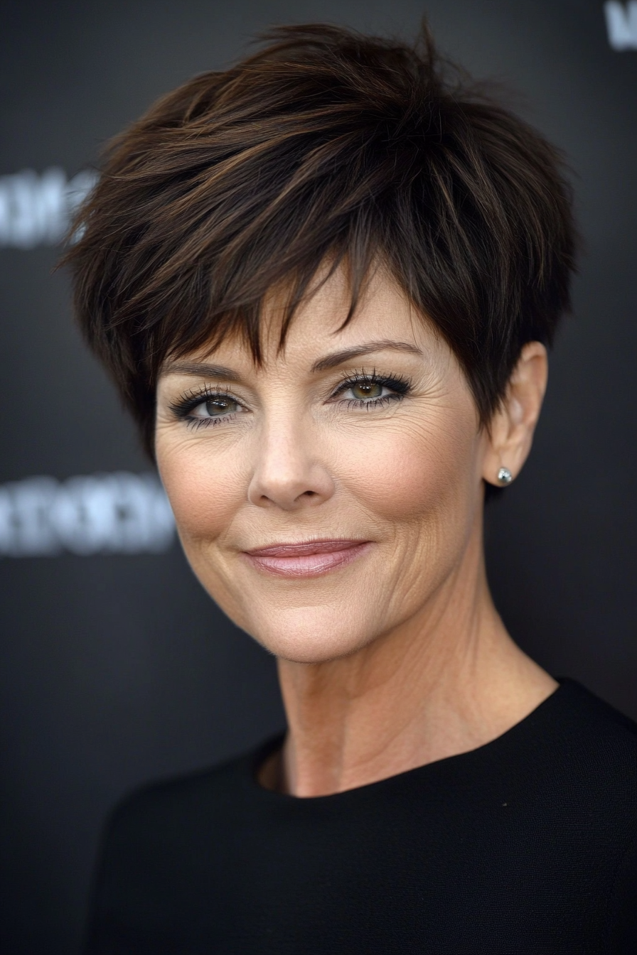 2. Textured Pixie Cut (Dark Brown) (Short Pixie Haircuts For Older Women) - Short Pixie Haircuts For Older Women
